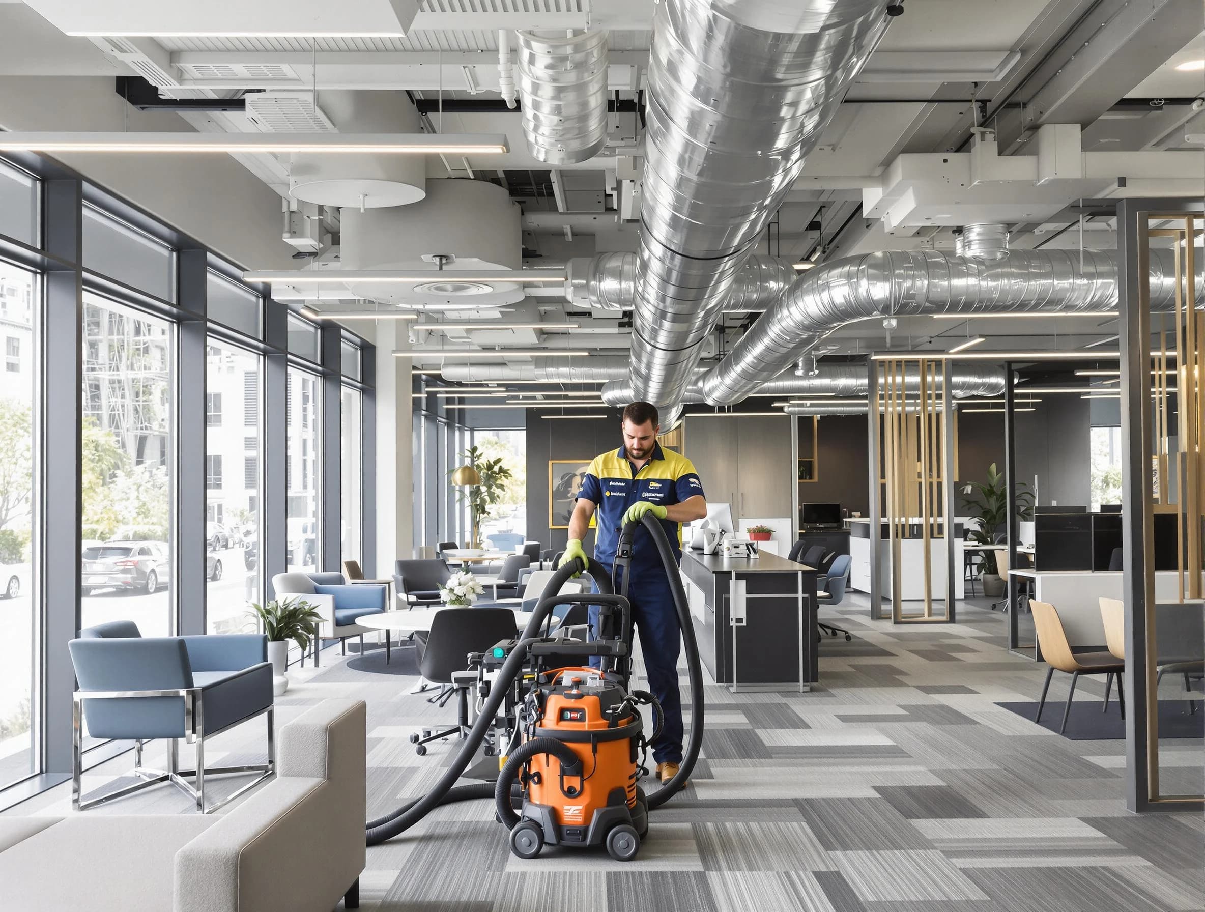 Farr West Air Duct Cleaning team performing thorough commercial duct cleaning at a Farr West business center
